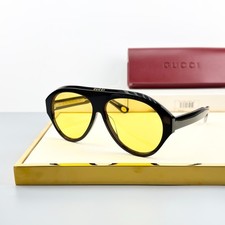 Gucci GG0479S Black Frame Yellow Lens Aviator Sunglasses New w/ Case picture