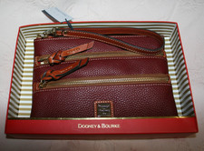 NEW in Box Dooney & Bourke Pebble Leather Grain Wine Triple Zip wristlet bag picture