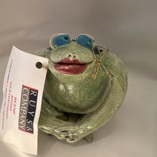 Chris Moses Raku Zoo Green Frog Whistle Pottery Artist Signed Studio Stamp USA picture