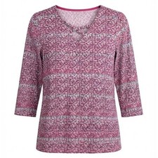 NEW Rebecca Malone Women XL Fuchsia Pink Abstract Stripe Criss Cross V-Neck Top picture