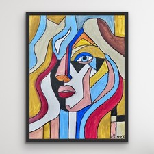 ARivers Cubism Abstract Art Lady Portrait Painting 14x11 Canvas Signed Original picture