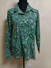 Vintage 70s Dagger Collar Shirt Womens L  XL Paisley  green picture