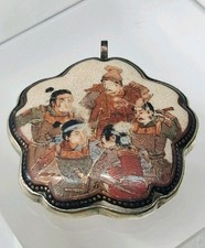 Antique Japanese Satsuma Samurai Pendant Silver Meiji Shimazu Crest Signed  picture