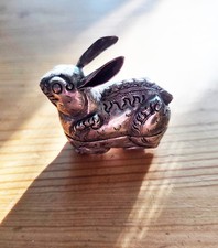 Vintage 900 Silver Rabbit Betel Box Hand Chased Miniature Bunny 1.5