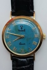 Lot Q1 Womens Works Vicence 14K Gold Turquoise Quartz Italy Vintage Watch picture