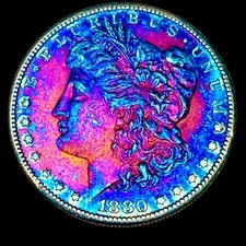 Morgan Silver Dollar 1880 S Monster Rainbow Toning Uncirculated 90% Silver Coin picture