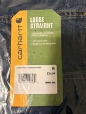 NEW Carhartt Loose Straight Denim Dungaree Jeans Mens Sz 33x34 picture