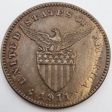 1911-S 1 Centavo AU Philippines US San Francisco Mint Bronze Coin One USA picture