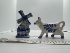 Vintage Blue & White Dutch Figurines set includes windmill and cow picture
