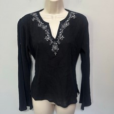 Vintage Funky People Top Womens Medium Black Gauzy Flare Sleeve Y2K Boho Chic picture