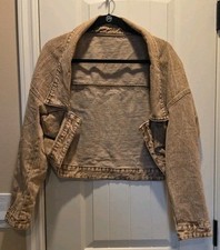 DAZY Women's Cropped Acid Wash Denim Jacket – Tan/Brown – Size Large picture