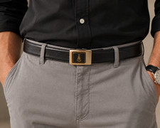 Sporrong Sweden Black Leather Dress Belt Swedish Crown Crest Buckle Size 38-40 picture