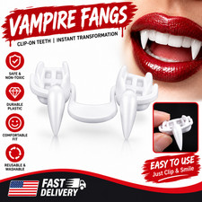 1×Retractable Vampire Teeth Fangs Halloween Cosplay Makeup Zombie Dentures Teeth picture