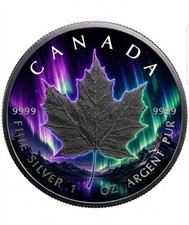 2026 Canada Maple Leaf Aurora Borealis Edition 1 oz Silver .999 Mintage 500 Mint picture
