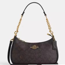 COACH CA548 Teri Shoulder Bag In Signature Canvas/Gold/Brown  NEW picture