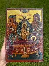 Dormition of the Theotokos Orthodox Icon Flat Wood 18kt Gold Leaf picture