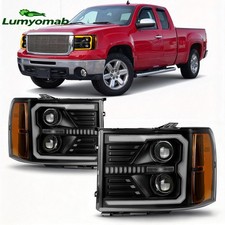 Pair LED Headlights DRL For 2007-2013 GMC Sierra 1500 2500HD 3500HD Black RH&LH picture