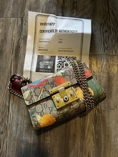Auth GUCCI Padlock Small GG Supreme Tian Floral Chain Shoulder Bag Red Leather picture