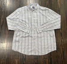 Johnnie O Prep Formance Button Down Shirt Men’s XL Plaid Blue Brown Nylon Poly picture
