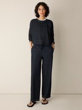 Eileen Fisher Cotton Indigo Knit Denim Full-Length Straight Pant, DARK WASH NEW picture
