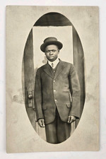 Antique Real Photo Postcard RPPC Handsome Black African American Man Fashion Hat picture