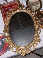 VTG Homco Mirror Gold Ornate Hollywood Regency Oval Wall Mirror 29”x19” picture