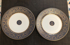 S/2 Philippe Deshoulieres FRANCE Blue & Gold Scrolls 8 3/4