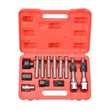 13Pc Alternator Freewheel Pulley Removal Socket Hex Spline Star Bits Tool Kit picture