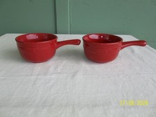 HTF Pair of Longaberger Woven Traditions Tomato Red Handled Chili Soup Bowl picture