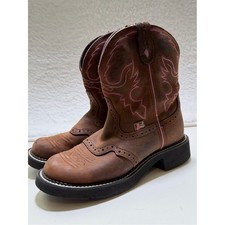 Justin Gypsy Western Leather Boots Brown Pink Women's 7 B Cute Gypsy Gemma Short picture