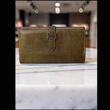 Hermes Bearn Classique Long Wallet Olive Lizard Exotic Skin Palladium H France picture