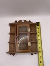 Vintage Wood Wall Curio Cabinet Glass Door Mini Shelf CottageFarmhouse Core 8” picture