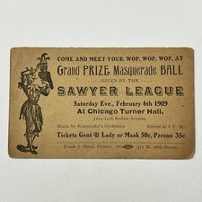 Antique Ephemera Masquerade Dance Ball Promotional Card Chicago IL Jester Owl picture