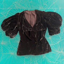 Vintage 1930s Soft Silk Velvet Deep Brown Top Jacket HUGE Sleeves Fall XS-M picture