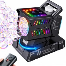 SHCKE Bubble Machine with Remote Control, Auto Rotation & 11 RGB Lights Black picture
