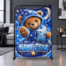 Personalized Celestial Bedtime Teddy Bear Coral Fleece Blanket picture