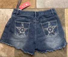 New Romwe Women's XL (12) Jeans Shorts Cutoff Embroidered Stars & Sequence NWT picture
