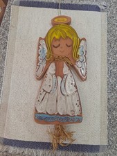 Vintage Pacific Stoneware Clay Angel People Lover Double Sided Wind Chime USA picture