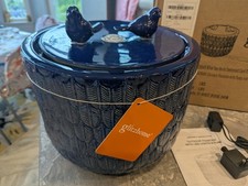 Glitzhome Ceramic Outdoor LED Birdbath Fountain Cobalt Blue Two Birds- Brand New picture