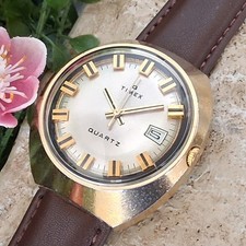 Serviced 1972 Timex Time Machine Q Quartz Electric Men's Vintage Watch Champagne picture