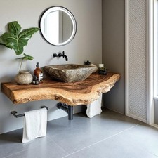 Floating Edge Bathroom Vanity Shelf Handmade Wooden Wall Shelf Waterproof Rustic picture