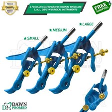 3 Pcs Blue Coated Graves Vaginal Speculum S, M, L, OB/GYN Surgical Inst German G picture