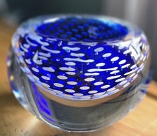 Gorgeous Heavy Hand Blown Beranek Art Glass Bowl, Cobalt Blue and White picture