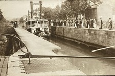 Lowell Ohio Canal Steamboat Picking Up People 1909 Postcard picture
