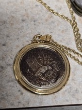 Vintage 1976 Bicentennial 2 Gr .999 Silver Eagle Coin Pendant Necklace Gold tone picture
