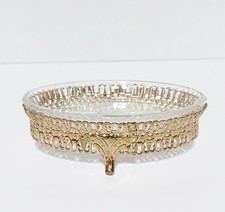 Antique Filigree Ormolu Gold Footed Oval Jewelry Holder. Beautiful and Rare. picture