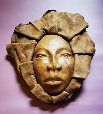 Vintage James Art Signed Leather Face Mask Wall Sculpture Wet Molded Studio Fine picture