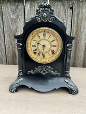 Antique Ornate Unusual Ansonia Black Mantel Clock picture