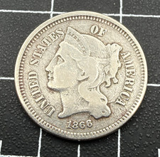 1866 Three Cent Nickel 3c - Fine / VF Condition picture
