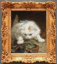 Hand Painted Classical Oil Painting Kitten Cat Animal Art Vintage style Unframed picture